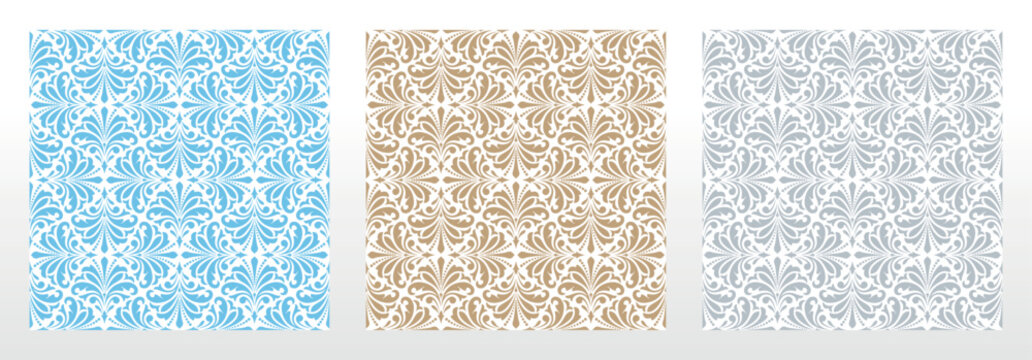 Collection of flower geometric patterns. Seamless vector backgrounds. Colored ornaments. Ornament for fabric, wallpaper, packaging. Decorative prints