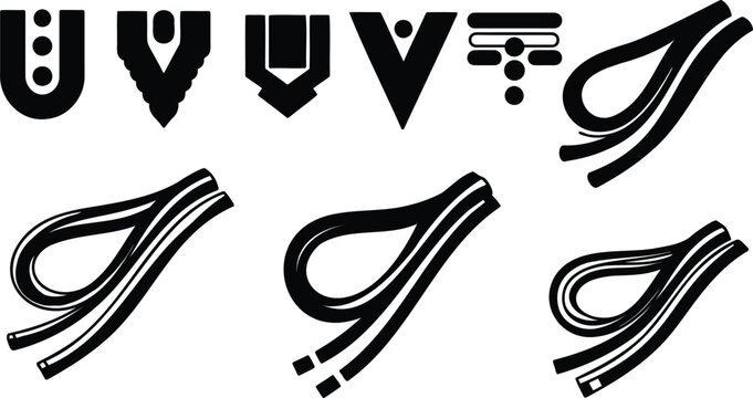Set of traditional vaishnava tilak symbols and sacred thread icons