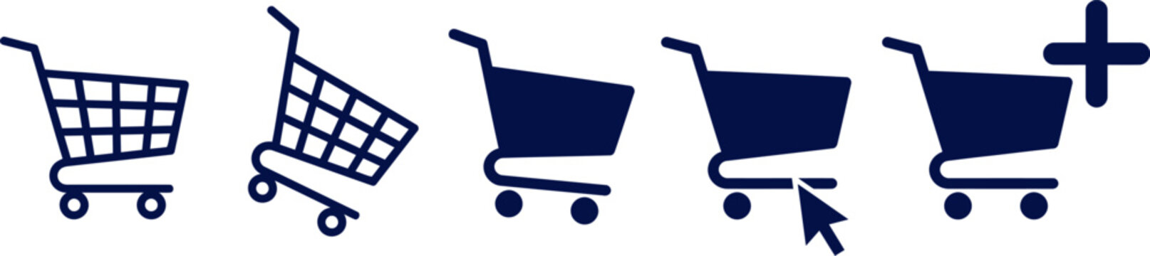 Shopping cart progression icons empty to full with add to cart symbol