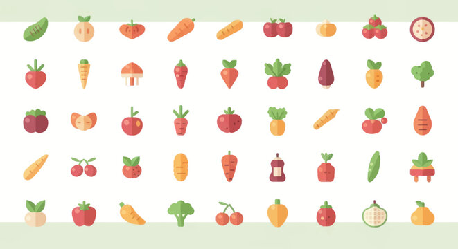Vegetable icons set on green background