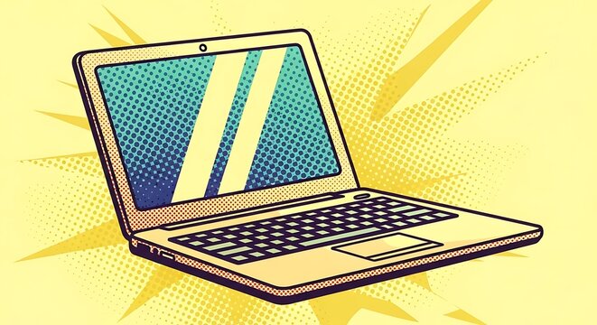 Cartoon laptop on a pop art background