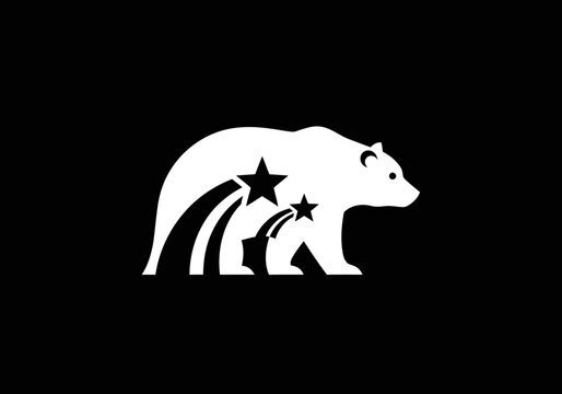 White polar bear silhouette with shooting stars on black background