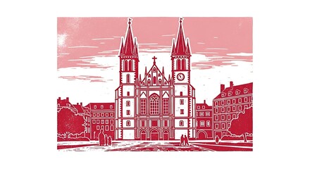 Obraz premium Architectural illustration of a cathedral