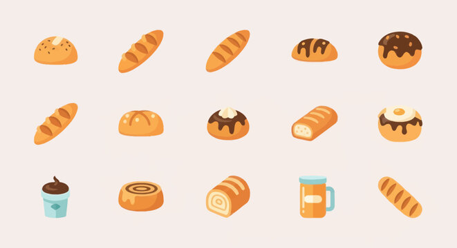 Various baked bread and pastry collection
