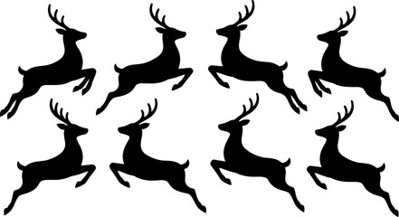 Fototapeta premium Set of graceful deer silhouettes in jumping poses for wildlife branding and nature design projects
