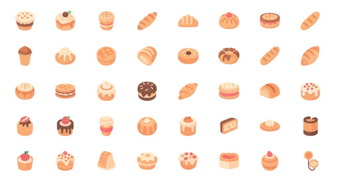 Various baked goods icons set