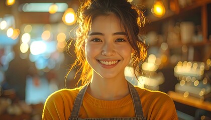 Obraz premium Smiling young woman in orange shirt.