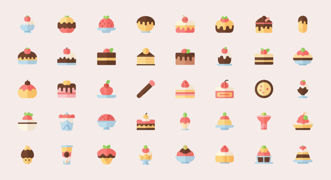Various cakes and desserts icon set