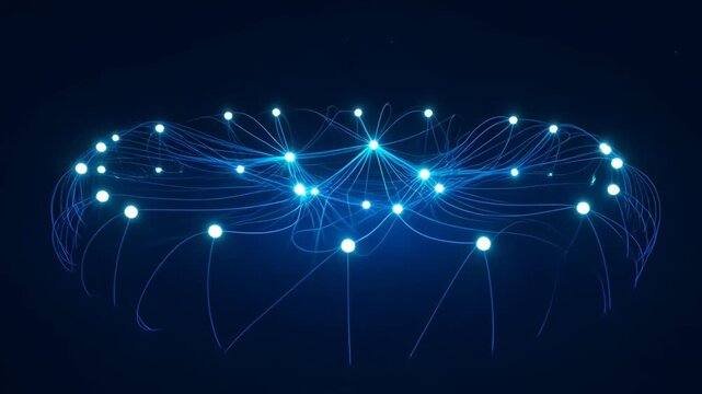 ?Dynamic network visualization with glowing nodes and interconnected lines in motion