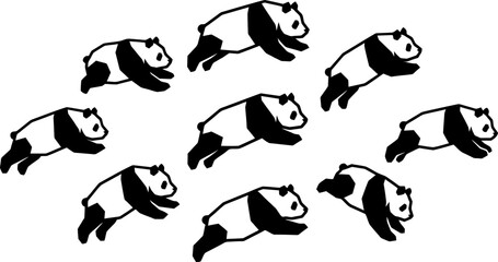 Collection of giant panda bear silhouettes in various walking and playful positions on white background © Vecto_Pixels