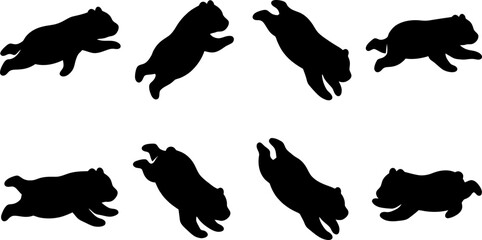 Collection of jumping bear cub silhouettes in flat vector design for wildlife projects © Vecto_Pixels