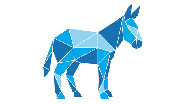 Vibrant blue geometric donkey illustration, a modern low-polygon animal design with sharp angles and faceted triangles, perfect for contemporary concepts