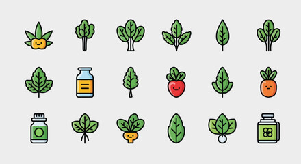 Fototapeta premium Vegetable and leaf icons collection