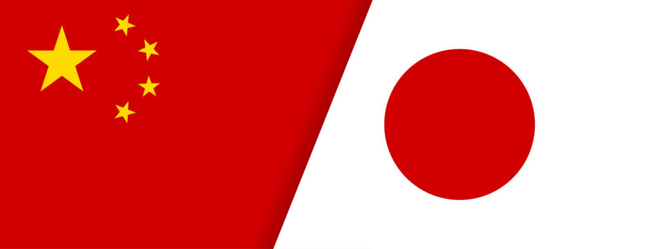 中国と日本の国旗コンビネーションデザイン 国際交流イラスト素材　China and Japan Flag Combination International Illustration Design
