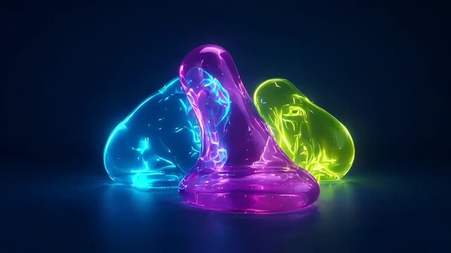 ?Neon jelly sculptures transform and merge in vibrant light display