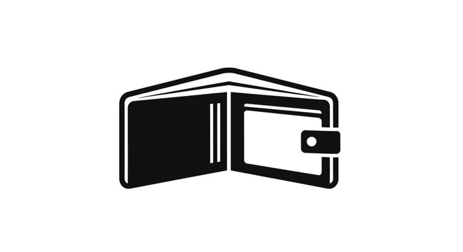 Minimalist wallet icon in black and white isolated on white background