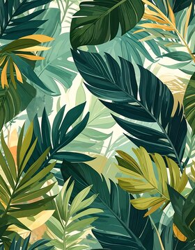 Tropical green leaves jungle foliage background.