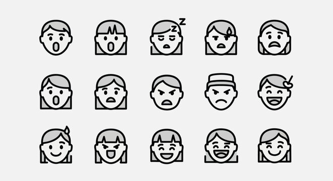 Various human face emoticons in simple style