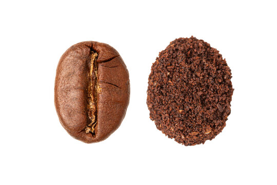 Coffee beans and coffee powder, Close-up, Top view.