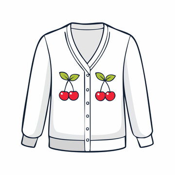 White Cardigan with Cherry Pattern