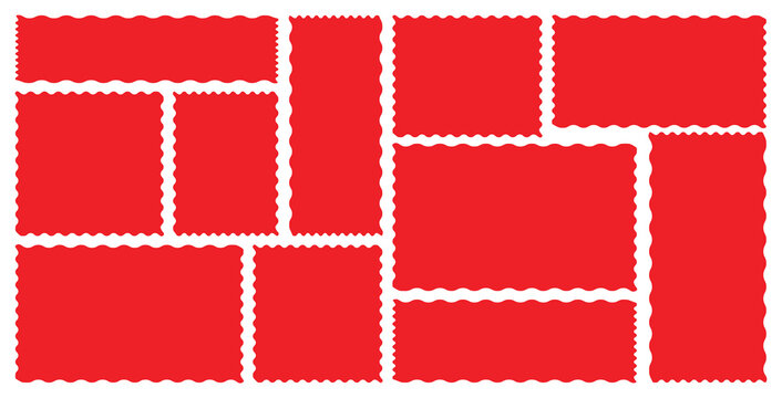 Modern red wavy organic rectangles Shapes set. Modern geometric label set Isolated on clear background.