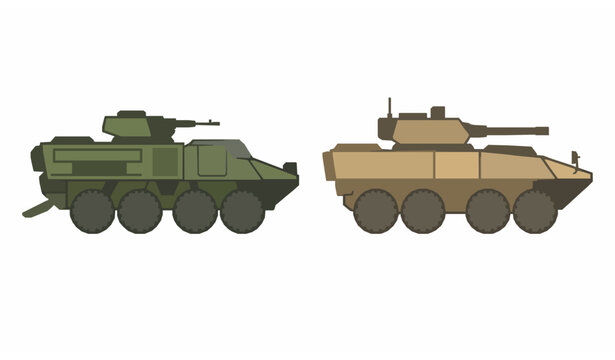 Armoured Personnel Carrier Vector Icons with Military Assault Vehicle Illustration Set