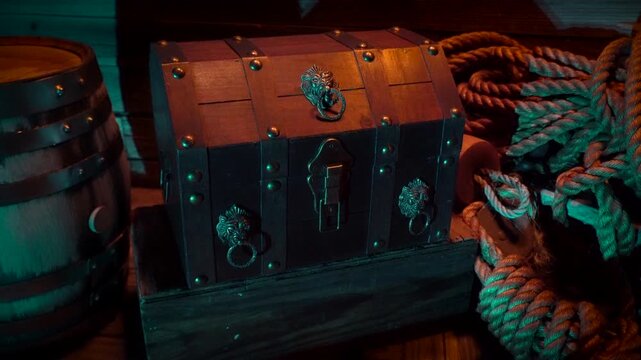 18th century chest and ship's equipment.