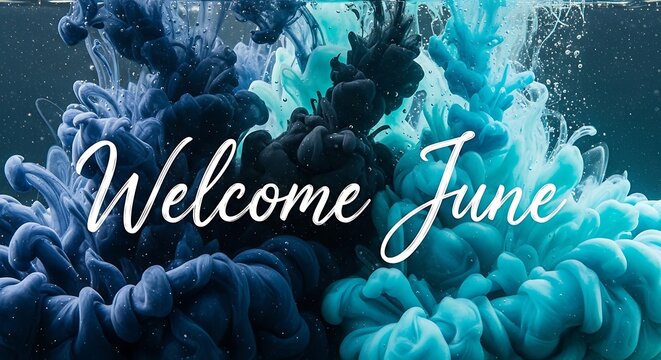 Juniper foliage with welcome June text overlay.