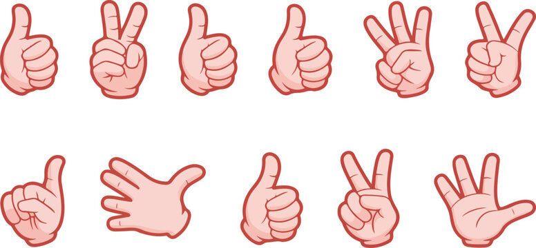 Cartoon hands making different gestures with fingers  various hand signs and symbols used for communication and expression