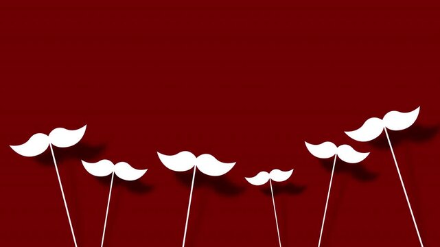 Animated mustaches with elastic bounce animation for Fathers Day greeting card on a red background.