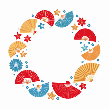 Japanese Fan and Flower Wreath Design