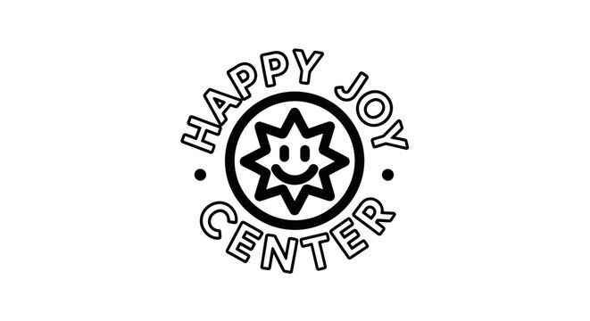 Happy joy center logo minimalist design with sunburst and smile symbol