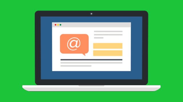 Laptop displaying email communication interface on green screen background ideal for digital marketing content use video