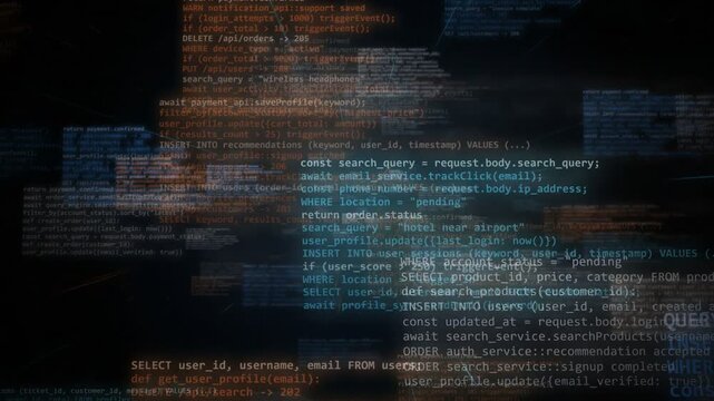 Animation of digital data moving on black background. 4K loop animation video