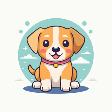 Cute cartoon dog with collar