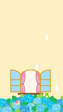 紫陽花に雨粒が落ちるアニメーション　雨が降る