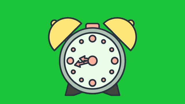Animated alarm clock icon on green screen background representing time management schedule reminder and punctuality