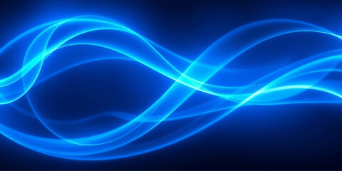 Fototapeta premium Abstract blue glowing waves flow like liquid light across a dark background, creating a mesmerizing and dynamic visual effect.