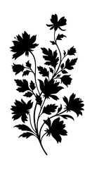Fototapeta premium Black floral silhouette with flowers and leaves isolated on white background