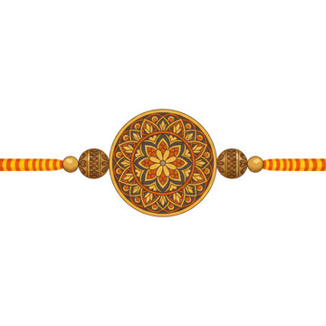 Traditional baju bandh bracelet with gold filigree medallion and floral motifs on woven silk marigold and orange threads, festive cultural celebration atmosphere