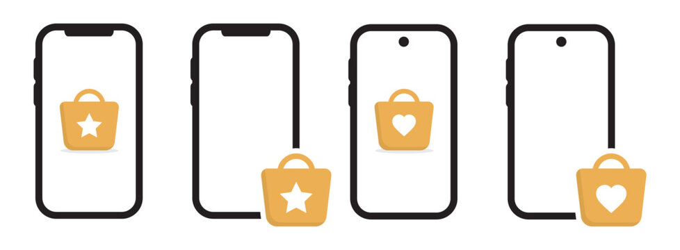 Favorite shopping bag on phone icon vector illustration