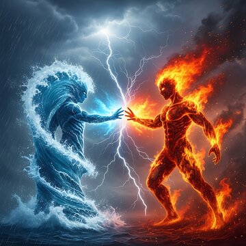 Epic Battle Between Water and Fire Elemental Forces.
