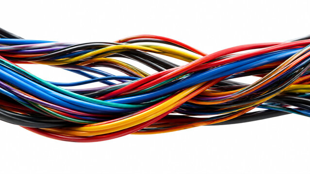 Professional electrical wires image isolated on a clean white background featuring cable connection and technology-related elements. Perfect for electrical engineering projects and  electronics