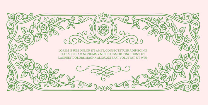 Vintage frame for greeting cards, wedding and birthday party, picnic invitations in cute elegant coquette style. Hand drawn ribbons border illustration for social media decoration template.
