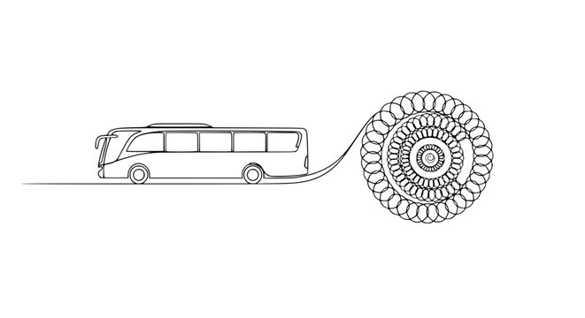 Bus pulling large gear wheel.