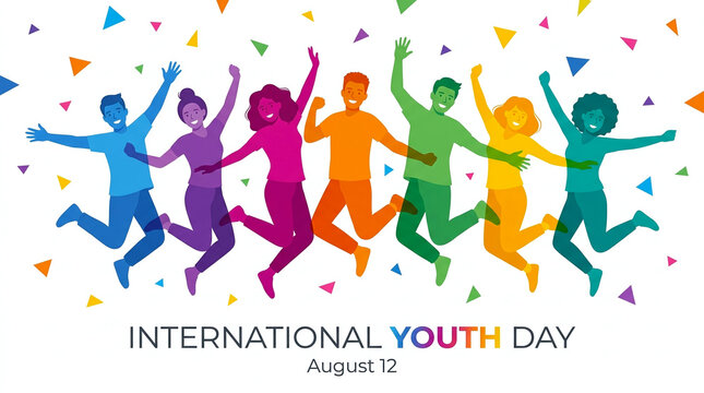 A joyful group of diverse youth jump in celebration for International Youth Day