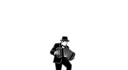 Fototapeta premium Black and White Illustration of a Man Playing the Bandoneon