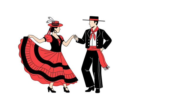 Illustration of a Couple Dancing Traditional Chilean Cueca
