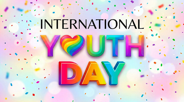 A vibrant and festive celebration graphic for International Youth Day featuring colorful typography