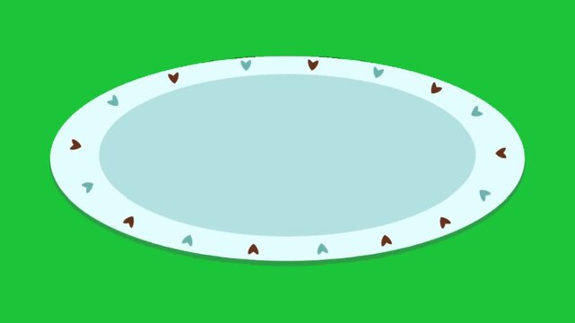 Decorative oval frame with heart pattern border animation on green screen background for romantic themed overlays